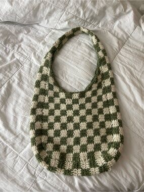 Handmade Green & Cream Crochet Tote Bag